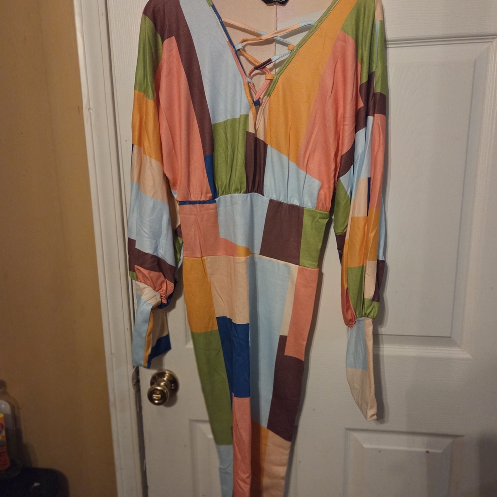 Colorful Patchwork Long Sleeve Dress